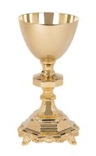 Orthodox  Gold Plated Brass Embossed Hexagon Base Chalice and Paten Set 9.5 In picture