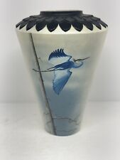 Handpainted Vase Heron Egret Crane Unique Beach 11 Inches  Decor picture