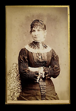 Original Old Vintage Photo Cabinet Card Pretty Lady Black Dress Geneseo Illinois picture