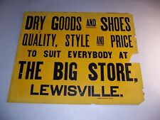 ANTIQUE  VINTAGE THE BIG STORE LEWISVILLE DRY GOODS & SHOES CARDBOARD SIGN picture