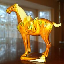 Vintage Tang Dynasty War Horse Figurine Art Pottery Drip Glaze picture