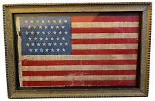 Cir 1896 ANTIQUE 45 Star American Parade Flag Folk Art Primitive FRAME picture
