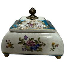 Rare Vintage Hua Ping/Rong Tang Zhi Porcelain Brass Hand Paint Footed Lidded Box picture