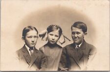 Vintage 1910s RPPC Photo Postcard Siblings / 2 Boys & Girl / Studio Portrait picture