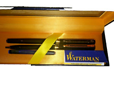 Waterman Set Black Lacquer & Gold Fountain Pen Med Pt & Ballpoint Pen New In Box picture