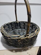 Antique Pennsylvania Dutch Willow Twig Wicker Basket Primitive OLD BLUE PAINT picture
