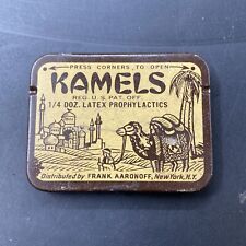 Antique 1930s Kamels Latex Prophylactic Condom Tin Case Container Advertising picture