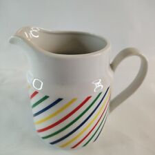Vintage Retro Rainbow Primary Stripe Blue Yellow Red Ceramic Pitcher Carafe Vase picture