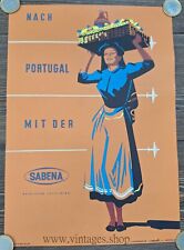 Vintage Original Airlines Aviation poster - Sabena Portugal 22cm x 34cm - 1950's picture