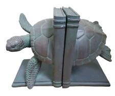 Vintage Sea Turtle Bookends Green Resin Unmarked Nautical Ocean Sea Life Set 6