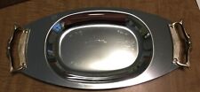 Kromex Chrome Tray Long Metal Serving Dish Gold Handles Mod 1960's Made in USA picture