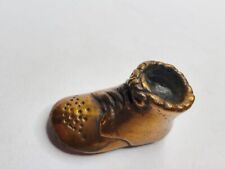 Vtg Copper Plated Porcelain Miniature Baby Shoe 1.75 Inch Long picture