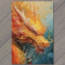 POSTCARD Dragon Golden Majestic Colorful Bright Vibrant Palette Painting Yellow picture