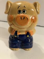 Vintage Chalkware Piggy Bank in Jean Overalls No Stopper picture