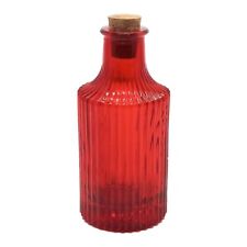 Red Colored Ribbed Glass Vase Vintage Style Collectible Bottle H = 5.5 Inches picture