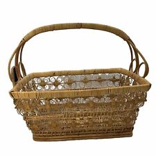 Large Vintage Rattan Scroll Woven Basket with Handle 14