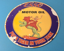 Vintage Esso Gasoline Sign - Mattel Gas Service He-Man Battle Cat Porcelain Sign picture