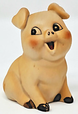 Enesco Pig ceramic Figurine 1980 happy smiling seated handpainted 2.5