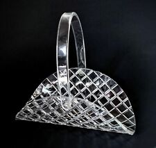 Vintage Clear Lucite Small Basket With Handle 9in Lattice Criss Cross picture