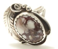 Vintage Navajo SIGNED CT Sterling Silver Wild Horse Jasper Floral Ring Sz7.75 picture