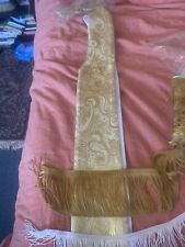 SHORT Wedding Clergy Stole Metallic Gold On White Paisley Embroidered Rings picture