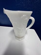 Anchor Hocking Milk Glass Grape Leaf Octagonal Pitcher 7 in Tall vintage picture