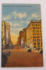 Farnam Street, West from 14th Street Omaha, Nebraska VTG Linen Postcard 1951 picture