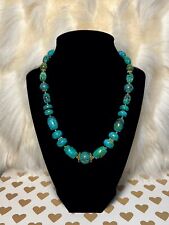 Artisan Crafted Turquoise Chrysocolla & Gold Filigree Necklace Princess Length picture