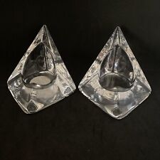 Pair Of  Vintage Pier 1 Heavy Glass Pyramid Shaped Votive Candle Holders picture