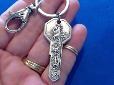 St CHRISTOPHER St ANTHONY 7-way Saint Medal KEYCHAIN Silver Tone Key to Heaven 2 picture