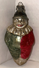 Vintage Blown Glass Clown Figurine Christmas Ornament Poland Red Green Silver picture