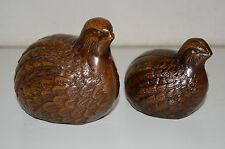 Two Metal QUAILS Birds JAPAN Figurines Bronze Tone Iron Rare w/ Tag MINTY Patina picture
