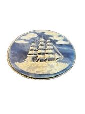 Incolay Sailing Ship Sail Boat Carved Clipper Genuine Stone Belt Buckle Vintage picture