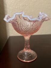Vintage Fenton Art Glass Persian Medallion Pink Opalescent Compote 6-1/2