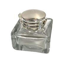 Antique Style Reproduction Clear Glass Square Inkwell Polished Lid New  picture