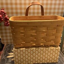 LONGABERGER~Mail/Key Basket~c 2000~w/Leather Handle~Hanging~Wooden/Hand Crafted~ picture