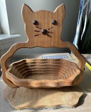 Vintage Collapsible Wooden Cat Fruit Basket  picture
