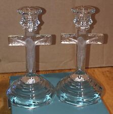 Beautiful Pair Vintage Mckee Glass Jesus Crucifixion Candleholders picture
