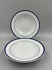 LNT Linens N Things Boulevard Cafe Rimmed Soup Bowls Blue & White Set Of 2 picture