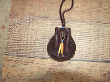 Wolf Deer Leather Medicine Bag, Medicine Pouch, Drawstring Necklace Pouch, 3