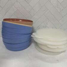9 Vintage Blue and Brown Tupperware Bowls 2415 Lids  Cereal Salad More Stackable picture