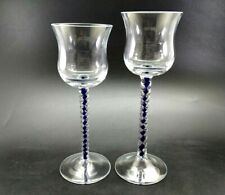 Clear Glass with Swirled Twisted Cobalt Blue Stems Votive Candle Holders 2 pcs  picture