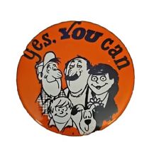 Yes You Can VINTAGE People Power Pin Pinback Button Family Orange 3” Diameter picture
