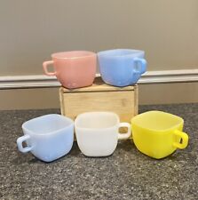 Set of 5 Vintage Glasbake Square Pastel Colorful Milk Glass Mugs picture