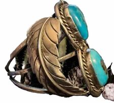 Navajo Sterling Silver, Turquoise Cuff Bracelet with leaf picture
