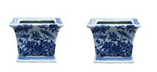 Blue and White Pair of Square Porcelain Pot Bird and Floral Motif 6