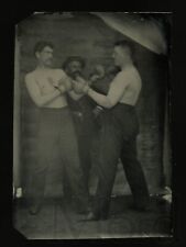 antique tintype photo Shirtless Boxers with Referee 1800s picture