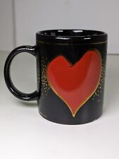 Vintage 1995 J.I.I. Hearts Mug Cup Valentine Gold Metallic Red Black Graphic picture