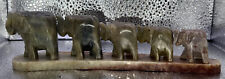 Green Marble Carved Elephants Figurines  Five Small Statue Made in India Vintage picture