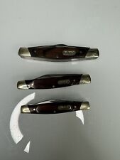 Lot Of 3 Buck Folding Pocket Knives Knife Woodgrain Handle 373 375 379 picture